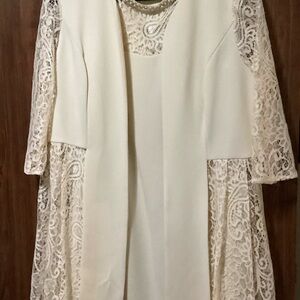 Elegant Lace Long Sleeve Dress in Cream. Dress with Jacket.